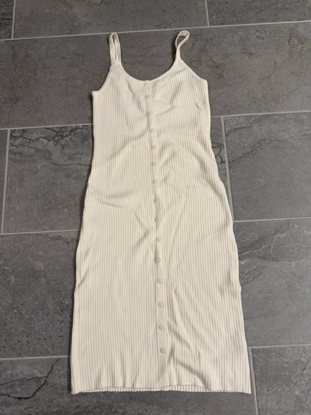 Abercrombie & Fitch Cream Ribbed Button-Front Midi Dress